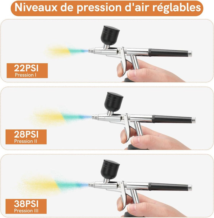 Airbrush-Set, kabellos, 38 PSI verstellbar, mit Kompressor, wiederaufladbar, LCD-Display, Verlängeru
