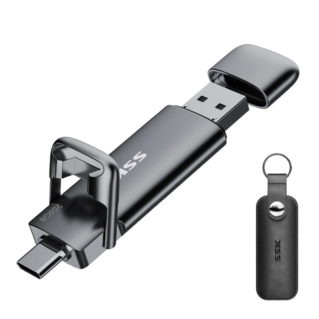 SSK USB C Externe SSD 256GB, mit bis zu 550 MB/s Extreme schneller USB-Stick, Dual-USB Typ C + A USB