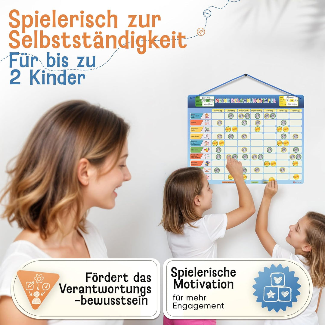 LIKARTO Belohnungstafel Kinder – [DAS ORIGINAL] – Montessori Aufgabenplaner & Magnettafel – individu