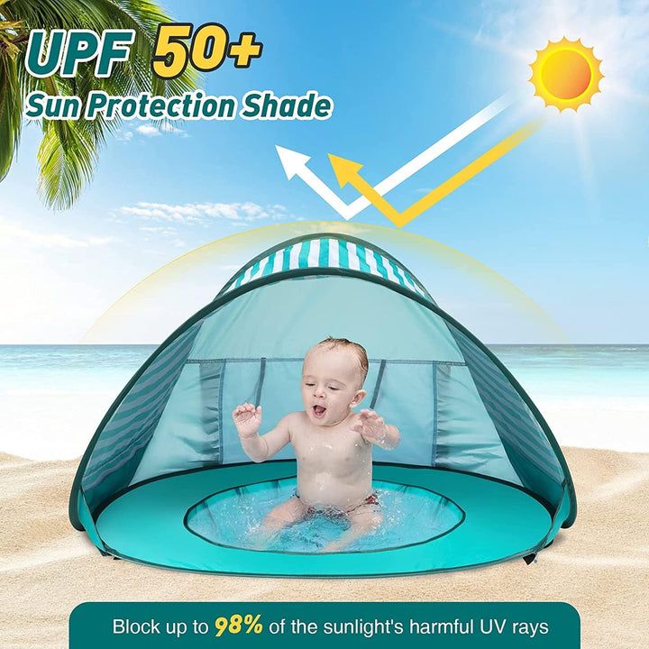 Strandmuschel Baby Pop Up Strandzelt, Baby Strand Zelt mit Mini Pool Tragbar Pop Up Baby Strandzelt