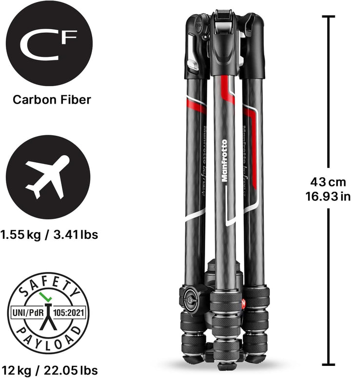 Manfrotto Befree Advanced GT PRO Kamerastativ Kit, Reisestativ Twist (Drehverschluss) mit Kugelkopf,