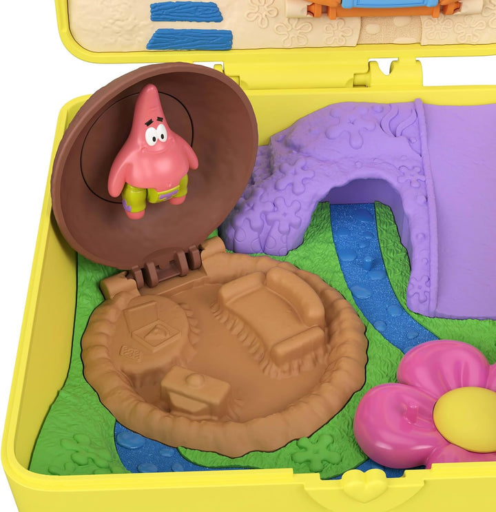 Polly Pocket x Spongebob Partnership-Schatulle, Micro-Puppen Spongebob und Patrick und Spielset, 7 Z