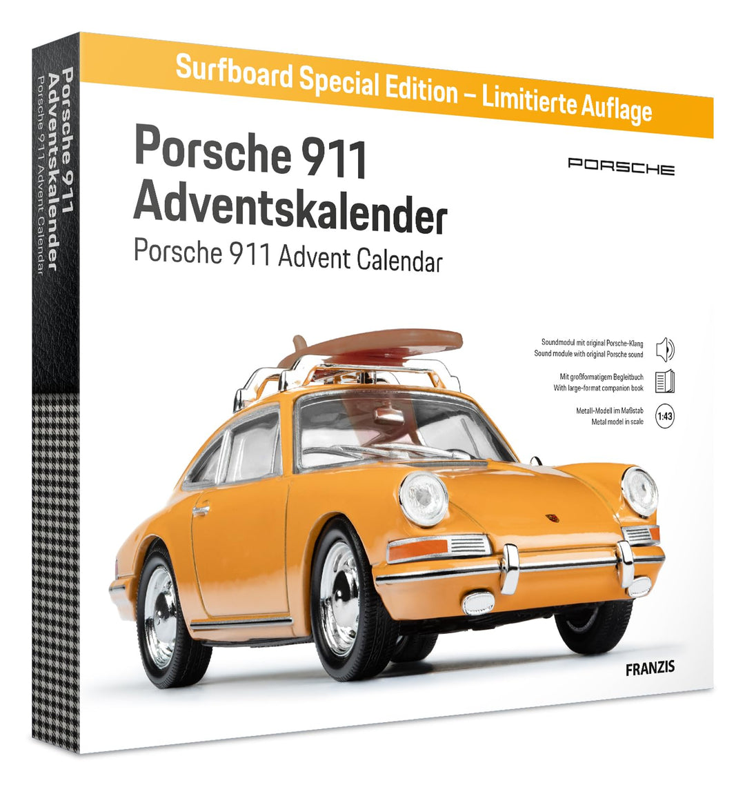 FRANZIS 67299 - Porsche 911 Sonderedition Surfbrett Adventskalender - Modellbausatz im Massstab 1:43