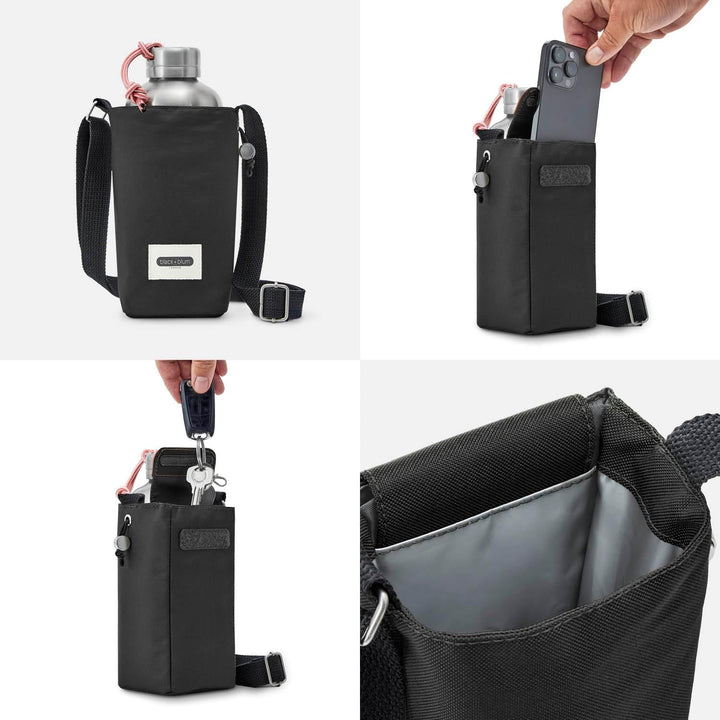BLACK + BLUM Isolierte Flaschen-Tasche, Schwarz, Nachhaltige Lunchbag aus recyceltem PET, Perfekt fü