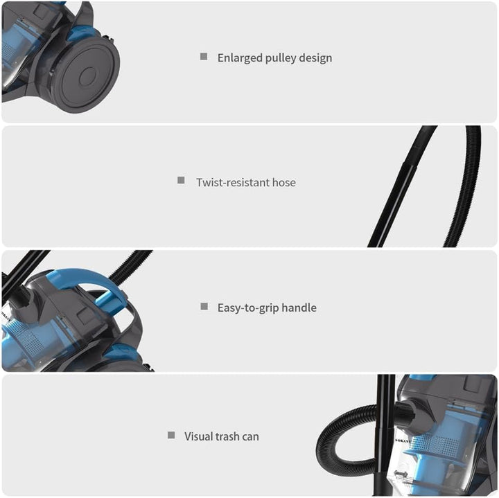 Beutelloser Staubsauger, 2000 W, beutelloser Staubsauger mit Kabel, Kapazität von 1,8 l, HEPA-Filtra