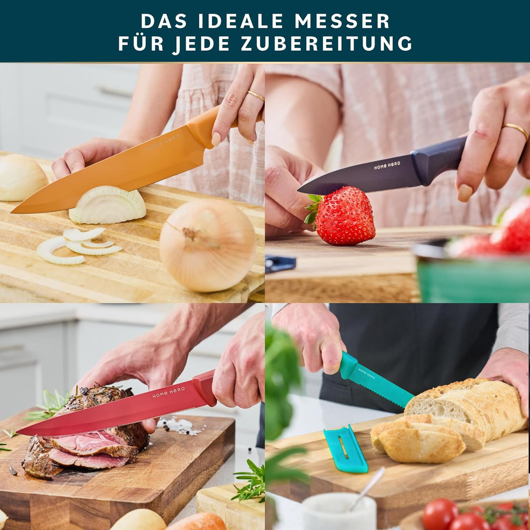 Home Hero Messerset Scharfe Küchenmesser Set - Kochmesser Set Edelstahl Messer Set (5-tlg mit Scheid