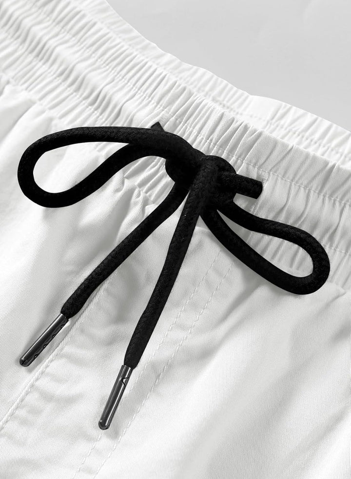 JMIERR Kurze Hosen Herren Shorts Herren Sommer Chino Baumwolle Elastische Taille mit Taschen L Weiss