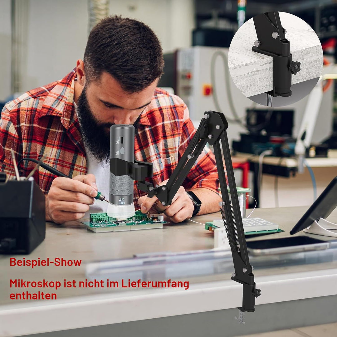 Max 53cm Einstellbarer Universalständer für Digitale Mikroskope – 360° drehbarer Arm, Tischklemme im