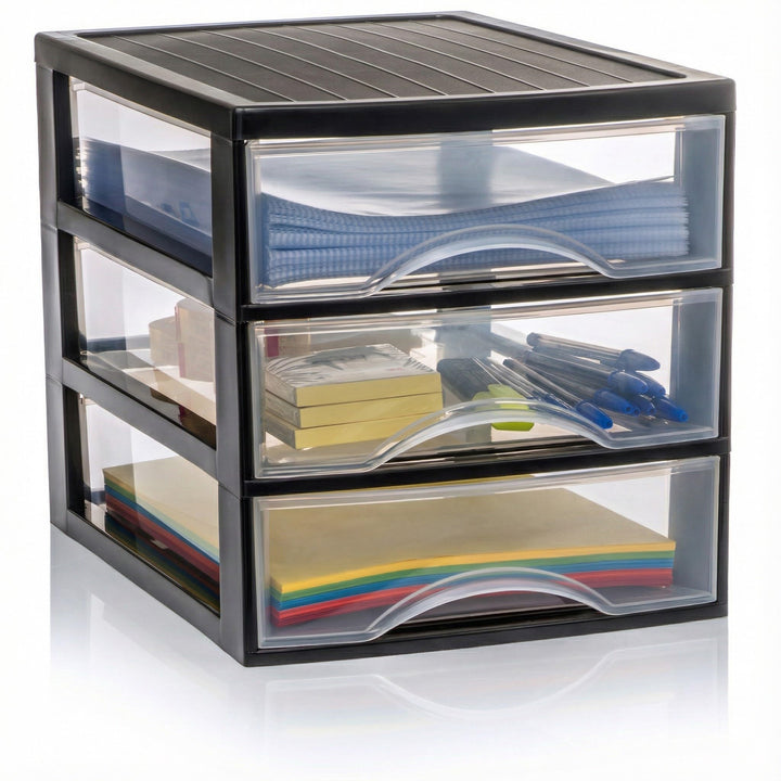 Hausfelder Schubladenbox A4, Box mit 3 Schubladen, Büro Organizer und Schreibtisch Ablagesystem Ordn