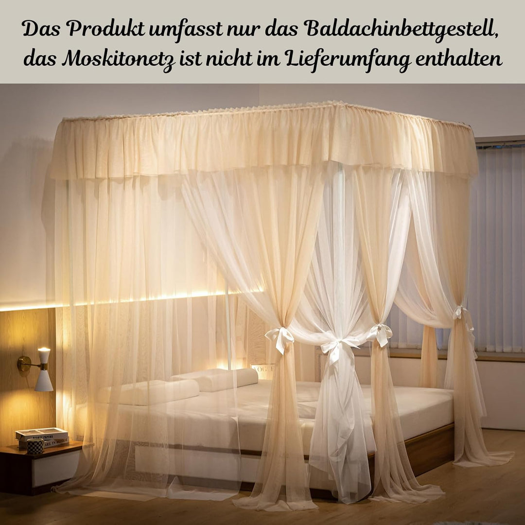 Weiss Himmelbett Gestell B140 x L200 x H200 cm Vier Poster Bettrahmen Aus Metall Betthimmel Rahmen V