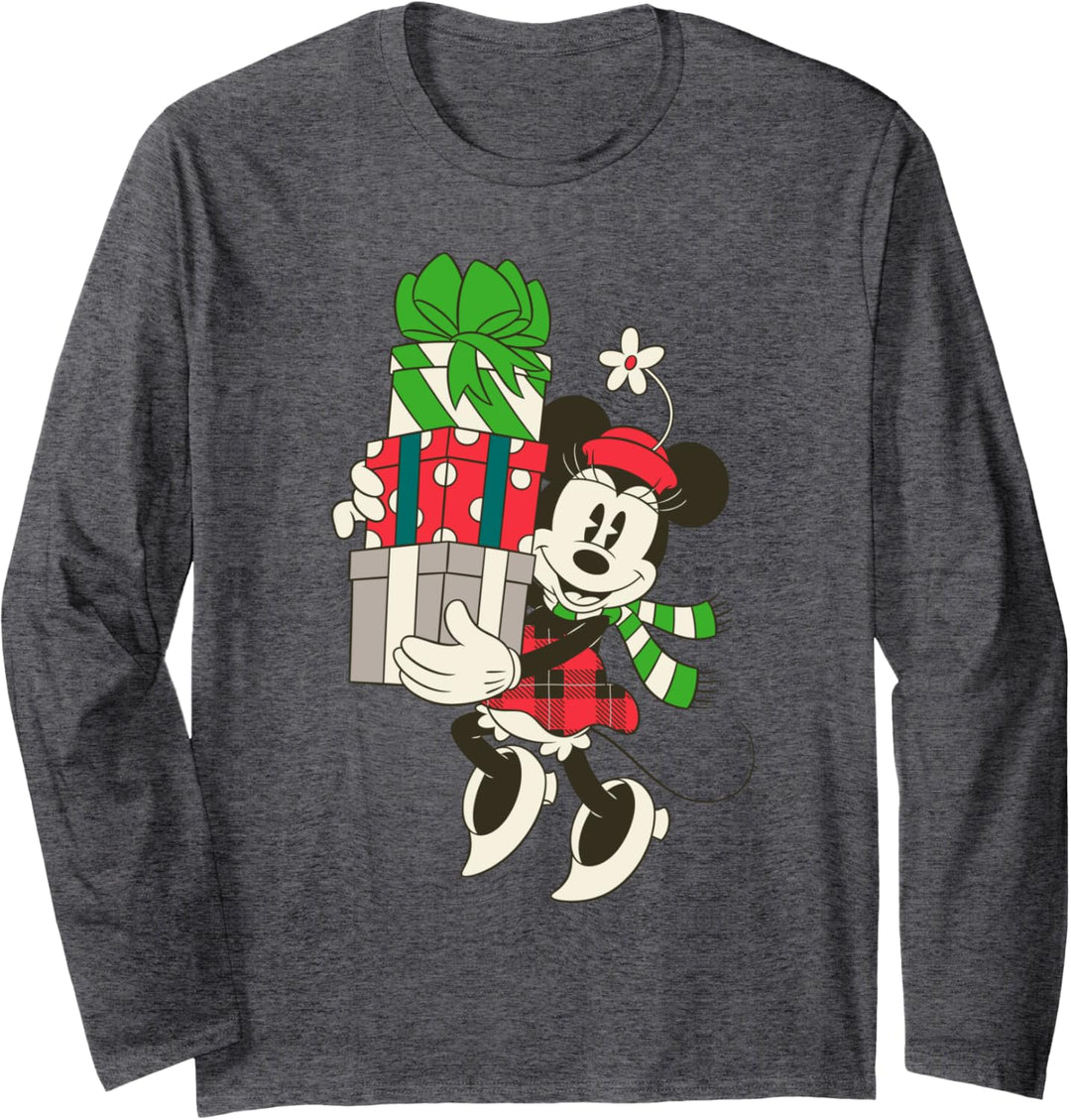 Disney Vintage Minnie Mouse Presents Holiday Langarmshirt