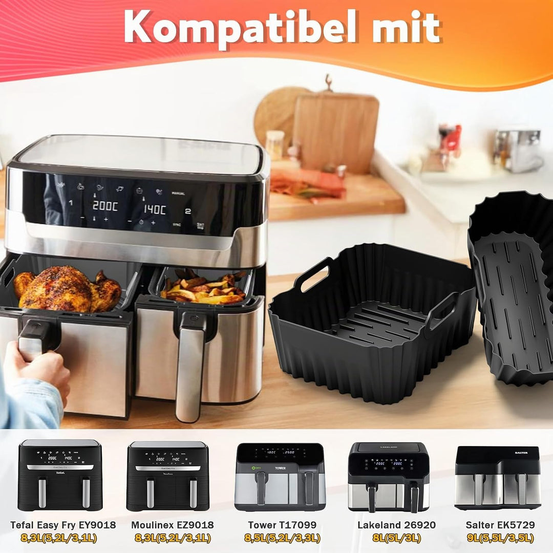 Heissluftfritteuse Zubehör für Tefal Ey9018 Dual Easy Fry 8,3L(5,2+3,1L), Airfryer Silikonform Zubeh