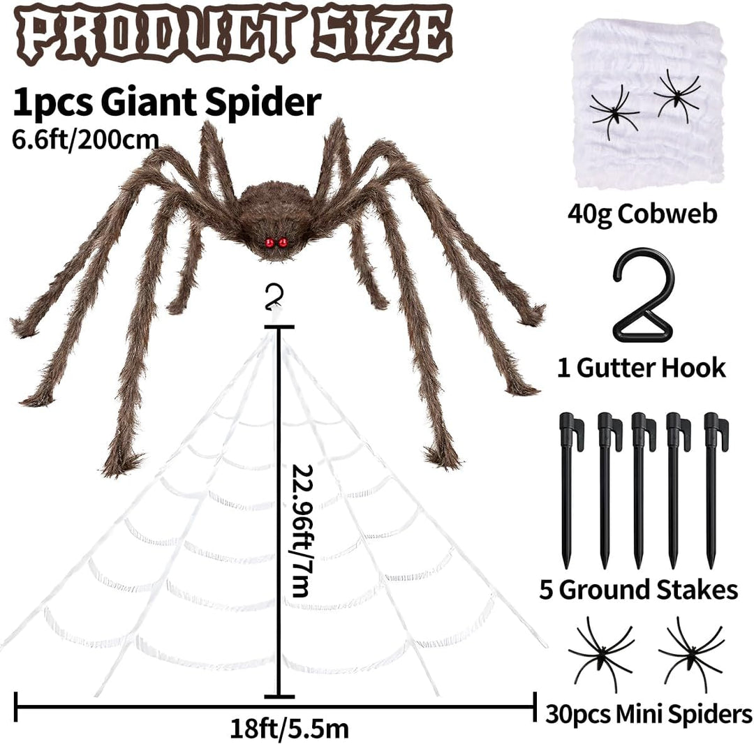 iZoeL XXL Halloween Deko 700cm Riesige Spinnennetz+ 200cm Graue Spinne +Spinnweben+ 30 Mini Spinne,