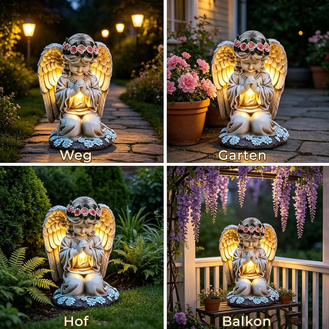 AVEKI Solar Engel Statue, Graten und Grab Schutzengel Figur mit Solar Licht, Outdoor Wetterfest Deko