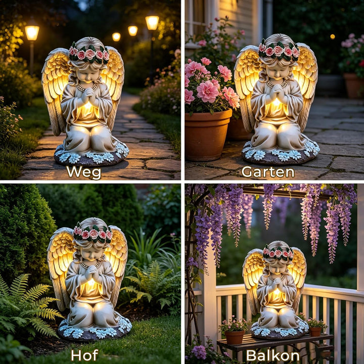 AVEKI Solar Engel Statue, Graten und Grab Schutzengel Figur mit Solar Licht, Outdoor Wetterfest Deko