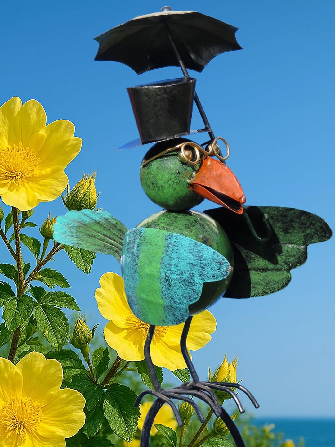 Pommerntraum ® | Regenmesser Niederschlagsmesser Pluviometer Vogel Regenschirm + Meisenknödelhalter