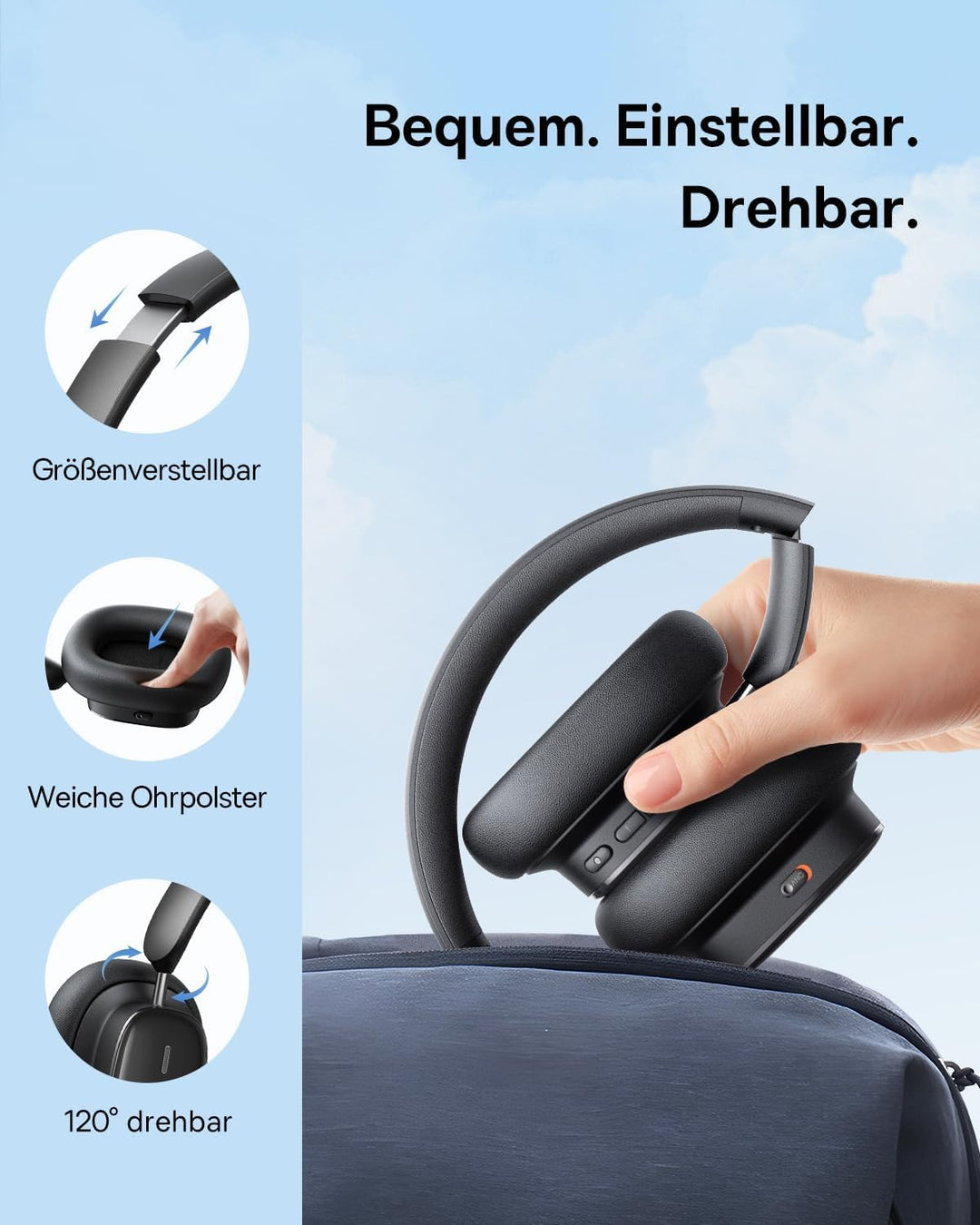 Baseus Aktive Noise Cancelling Kopfhoerer mit 100 Std. Akku, LHDC Hi-Res Sound, Reduziert Geräusche