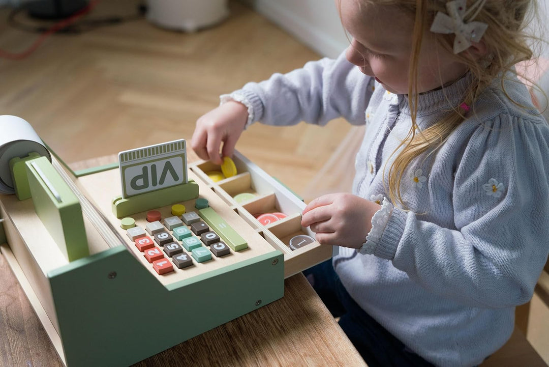 Kaufladenkkasse Holz Geschenkbox 17 Teile