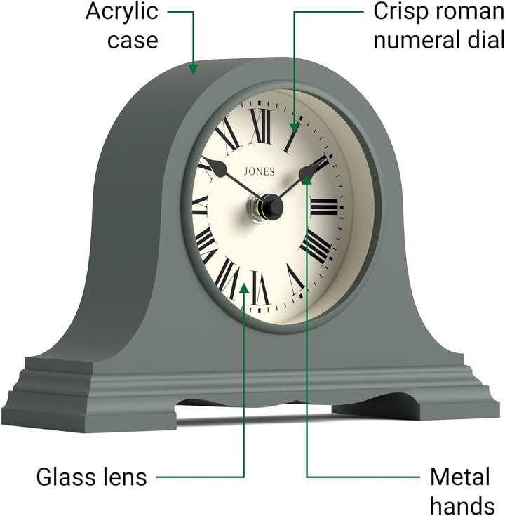 JONES CLOCKS® Speakeasy Tischuhr | Klassisches Napoleon|Hut|Design | Grün | Römische Ziffern | Tradi