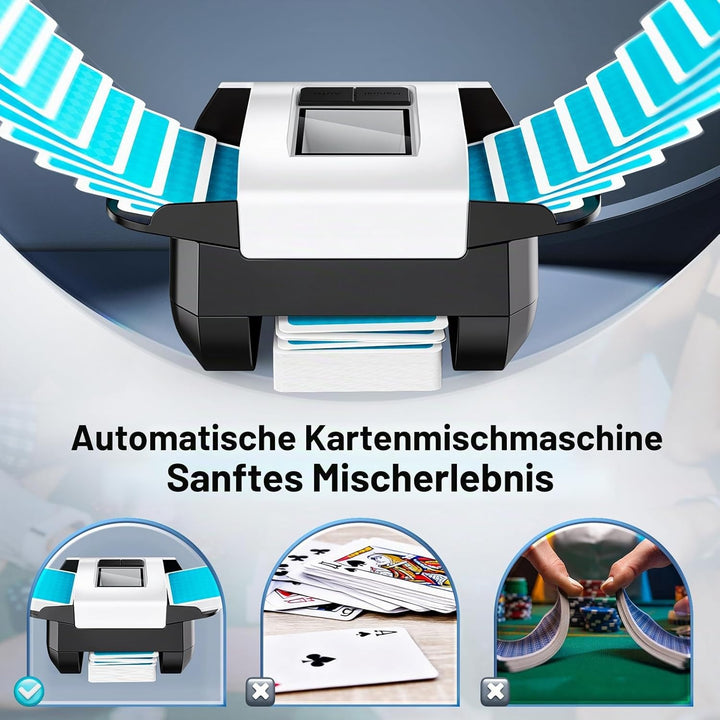 S1 Automatischer Kartenmischer mit 2000 mAh wiederaufladbarem eingebautem Akku, 2 Decks, ultra-leise