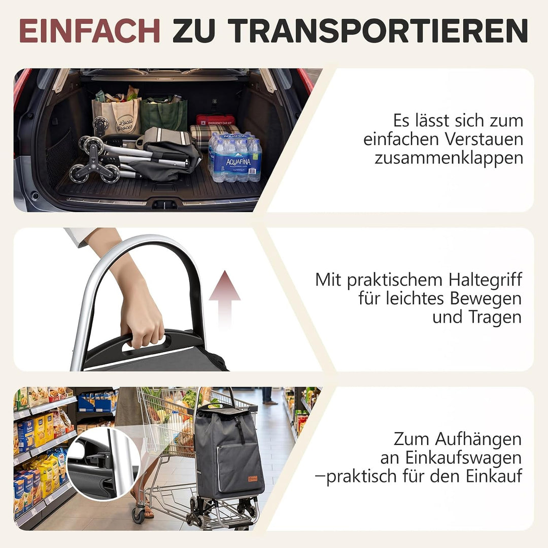 Sekey Einkaufstrolley Treppensteiger klappbar, 3-in-1 Einkaufswagen Grau, Grau