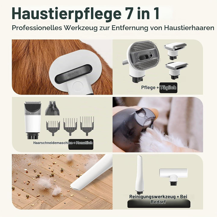 T10 Pro Kabelloser Hundestaubsauger, 7-in-1 Multifunktions-Pflegeset mit Haarschneider, Krallenschle