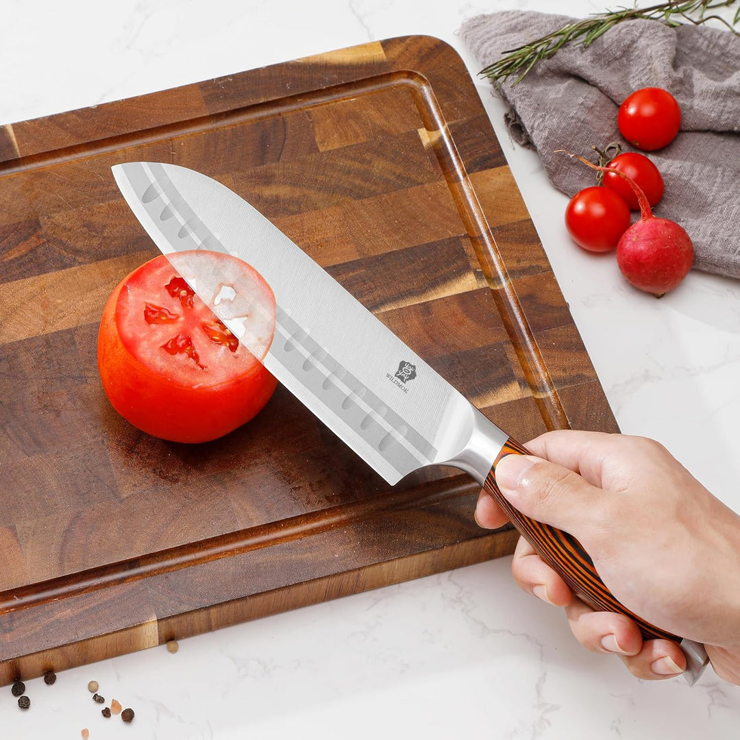 WILDMOK 18cm Santoku Messer Asiatischer Art, Santokumesser, Deutsch Edelstahl Küchenmesser mit ergon