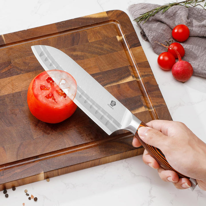 WILDMOK 18cm Santoku Messer Asiatischer Art, Santokumesser, Deutsch Edelstahl Küchenmesser mit ergon