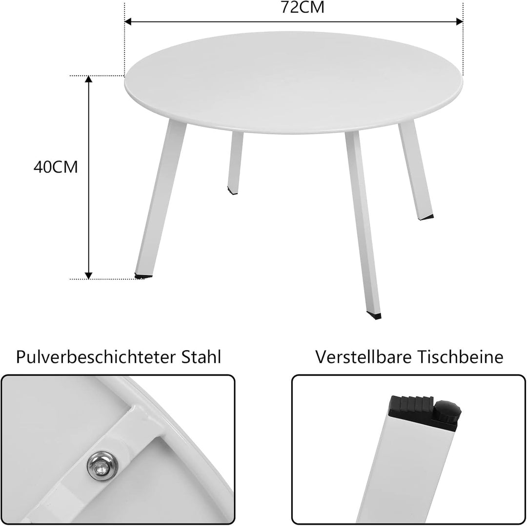 Beistelltisch Metall, Garten Beistelltisch Rund, Sofatisch Kaffeetisch & Couchtish mit Verstellbarer