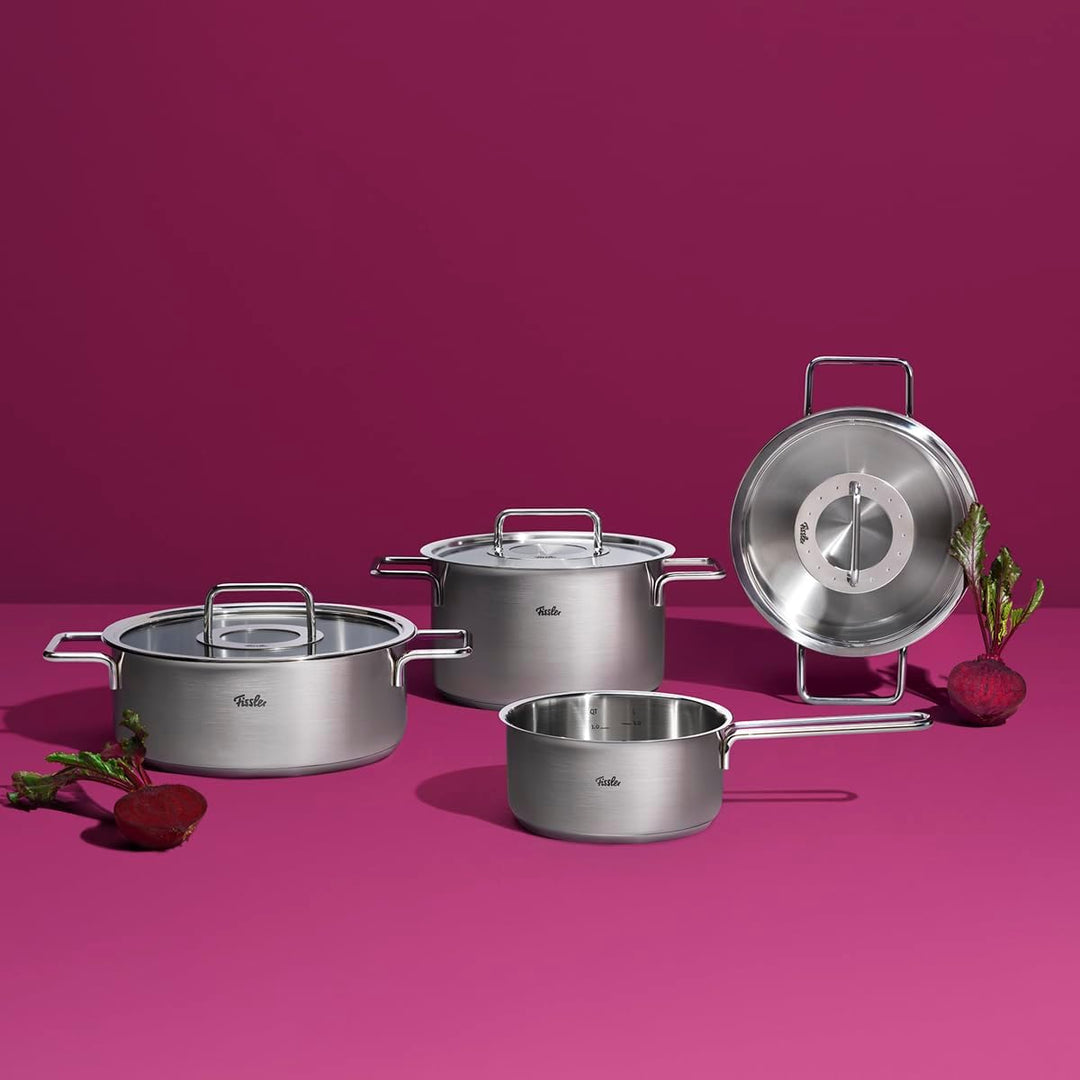 Fissler Pure Collection / Edelstahl-Kochtopfset, 5-teilig, Töpfe mit Metall-Deckel (3 Kochtöpfe,1 Br