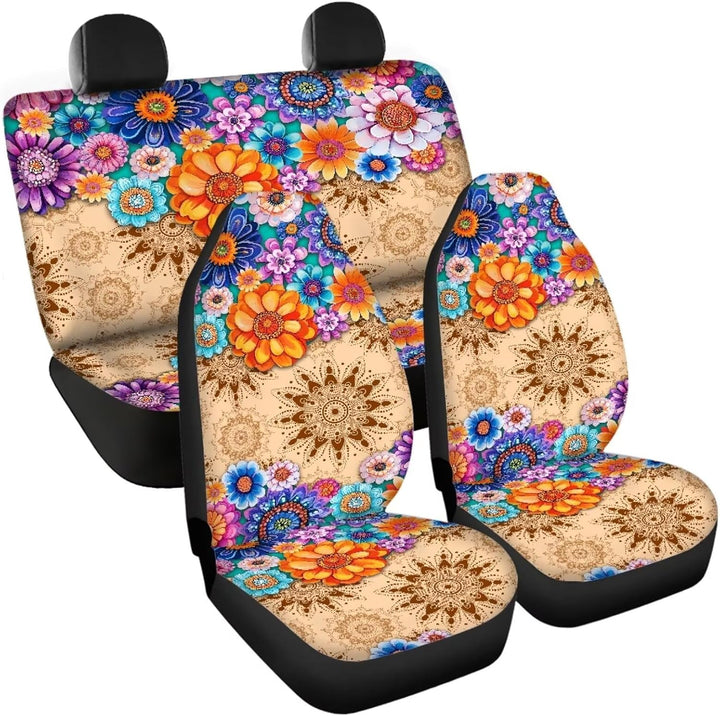 chaqlin Hippie Lotus Autositzbezug-Set für Damen, Auto-Innenzubehör, 4-teilig, universeller Autositz