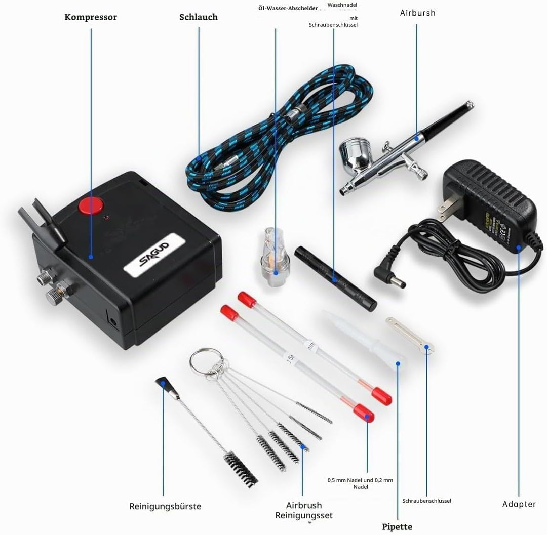 Sagud Mini Airbrush Kit mit tragbarem Airbrush Kompressor Schwerkraft gespeist mit doppeltwirkender
