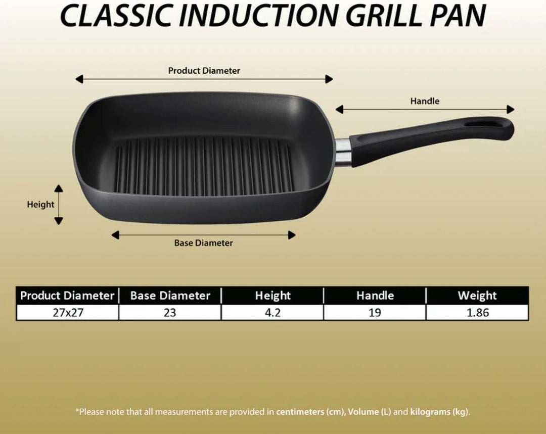 SCANPAN Classic Induction Grillpfanne 27x27 cm | Quadratische Pfanne | Stratanium+ Antihaftbeschicht