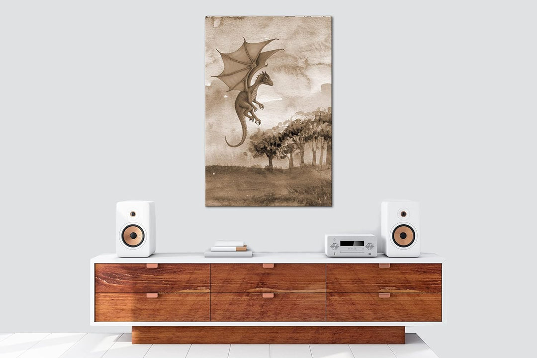 deyoli Fantasiegemälde eines lila Drachen Format: 80x60 als Leinwand, Effekt: Sepia, Motiv fertig ge