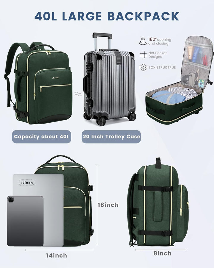 LOVEVOOK Handgepäck Rucksack Flugzeug, 40L Gross Reiserucksack Damen Kofferrucksack, Wasserdicht Rei