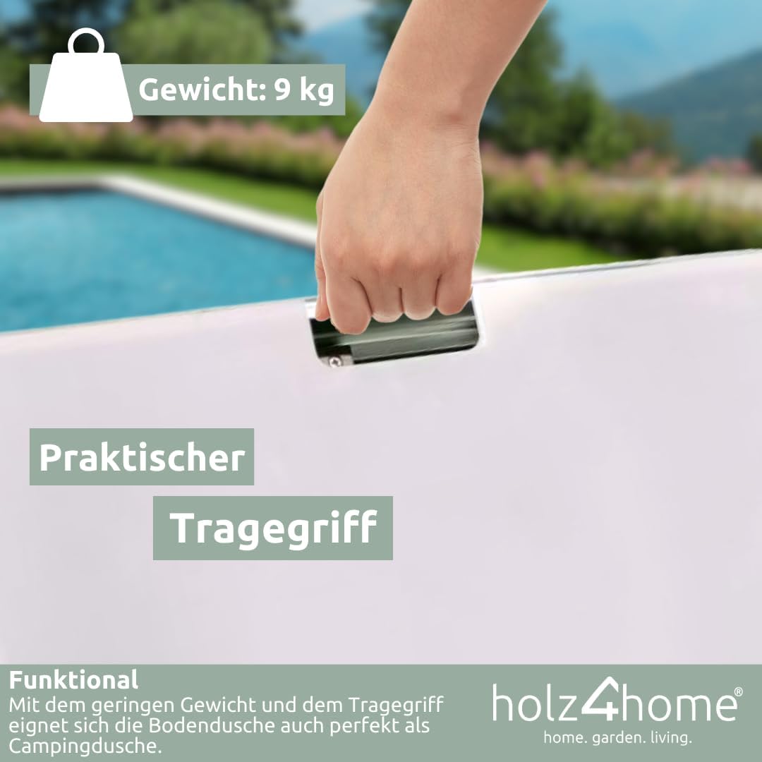 holz4home® Bodendusche als Gartendusche oder Pooldusche I Eckig aus Teakholz und Aluminium I Höhenve