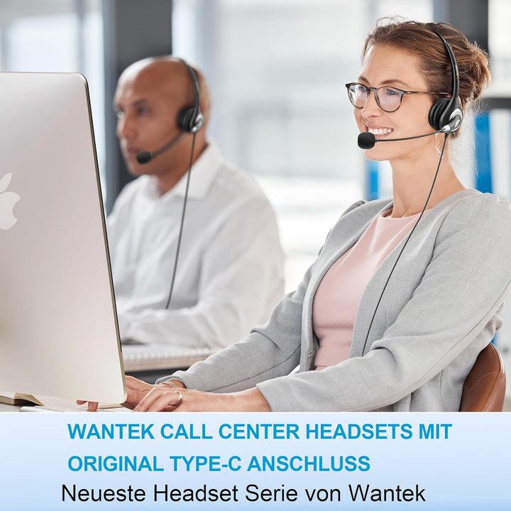 Wantek Headsets mit Mikrofon Noise Cancelling,USB/Typ-C/3.5mm Jack 3-in-1 PC Headsets,USB Headsets u