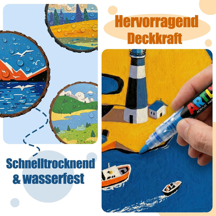 Acrylstifte, 80 Farben, Wasserfest & Schnelltrocknend, 1–6 mm Dual Tip (Feinspitze & Pinselspitze),