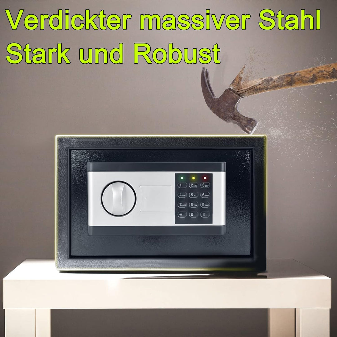 YRHome 12L Mini Tresor für Zuhause Safe Tresor mit Digitaler Passwort, Batteriebox, 2 Sicherheitssch