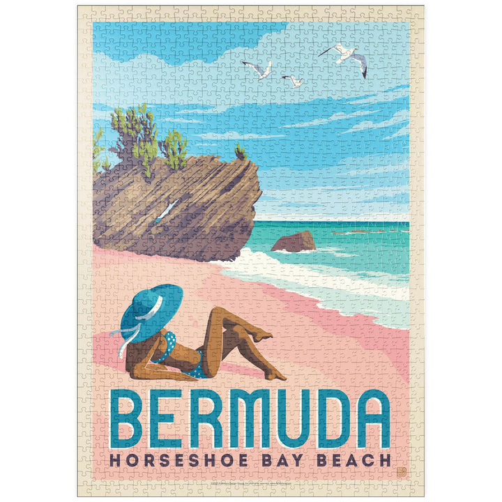 Bermuda: Horseshoe Bay Beach, Vintage Poster - Premium 1000 Teile Puzzle - MyPuzzle Sonderkollektion