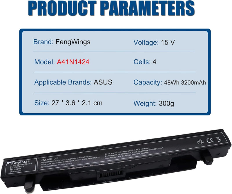 FengWings® A41N1424 15V 48Wh 3200mAh Akku Kompatibel mit ASUS GL552 GL552J GL552JX GL552V GL552VW RO