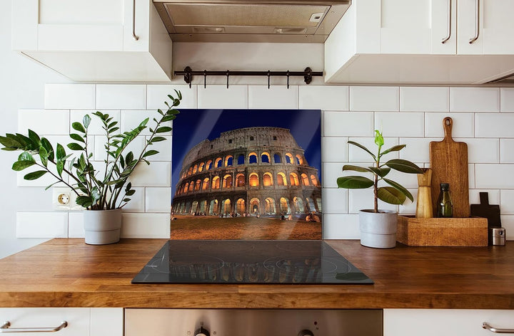 Colosseum in Rom Herdabdeckplatte & Spritzschutz aus Echtglas | Für Herd-Kochfelder | 60x52 cm