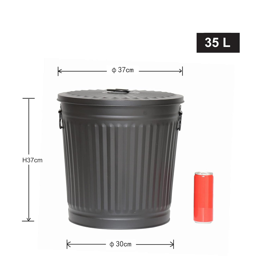 Jinfa Ascheeimer mit Deckel feuerfest Mülltonne Mülleimer Universaltonne | Schwarz | Ø 36 cm, Höhe 3