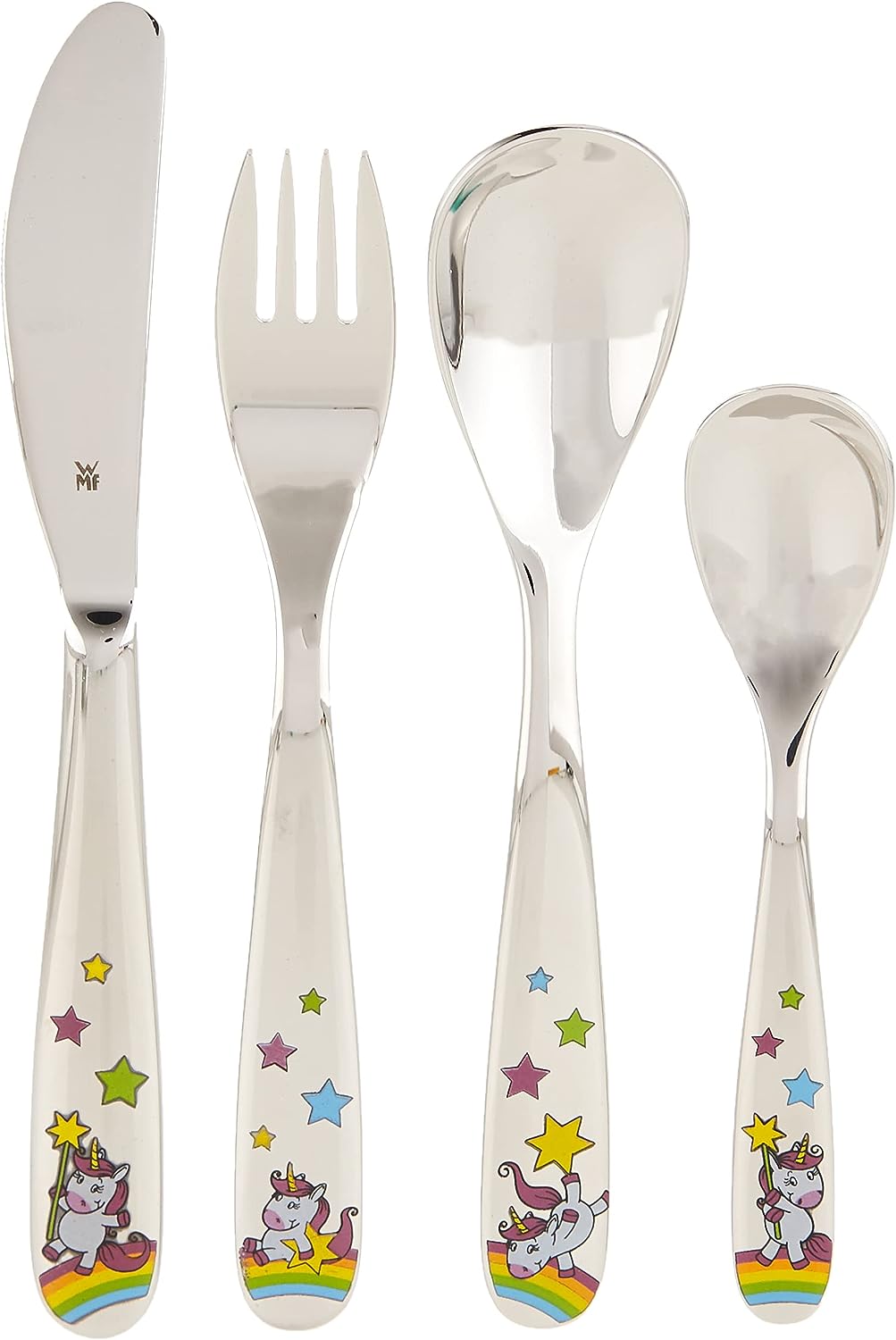 WMF Einhorn Kinderbesteck Set 4-teilig, Kinderbesteck Edelstahl, Kinderbesteck ab 3 Jahre, Cromargan