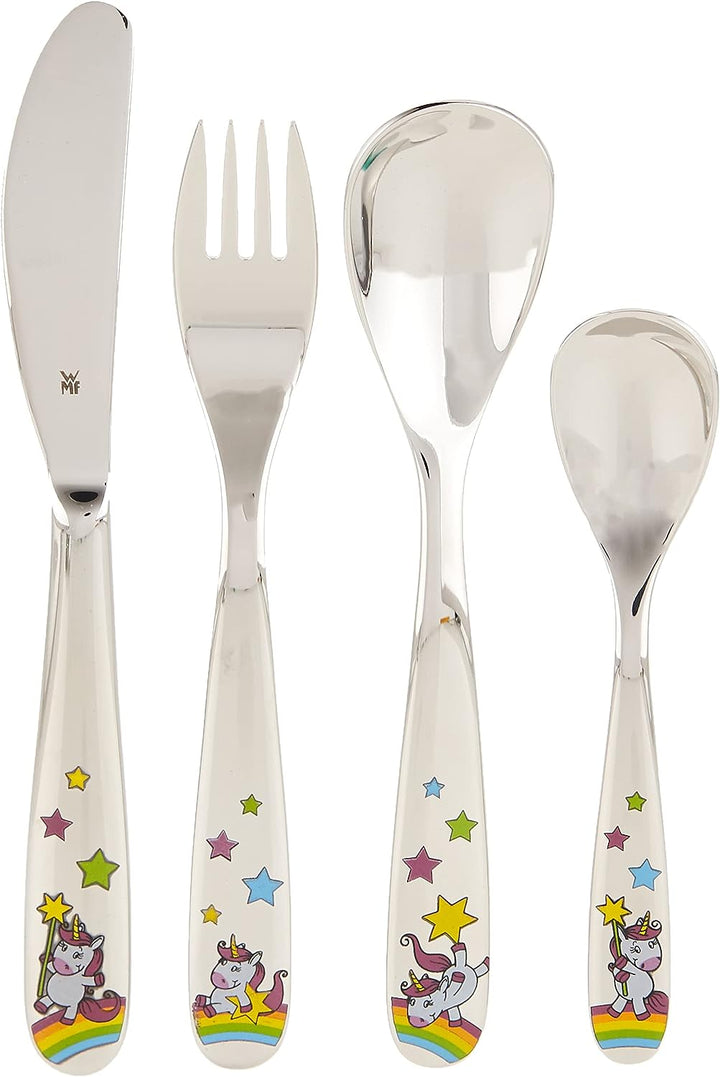 WMF Einhorn Kinderbesteck Set 4-teilig, Kinderbesteck Edelstahl, Kinderbesteck ab 3 Jahre, Cromargan
