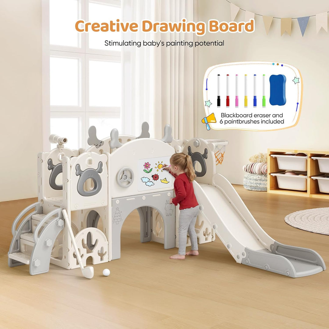 Weihnacht Selch Rutsche,11-in-1-Kleinkindrutsche,mit Basketballkorb, Basketball,Gartenklettergerüst,