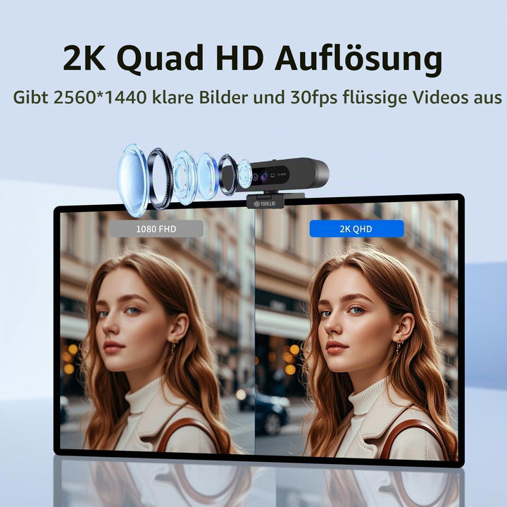 TOALLIN 2K QHD-Webcam für Windows Hello Face Login, IR-Gesichtserkennungskamera, USB-Webcam mit Mikr
