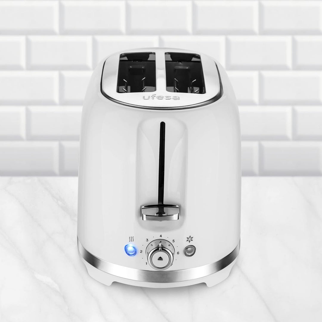 Ufesa Toaster 2 Scheiben Weiss Retro Classic Pinup, Vintage-Design, 850 W, 2 extrabreiten Schlitzen
