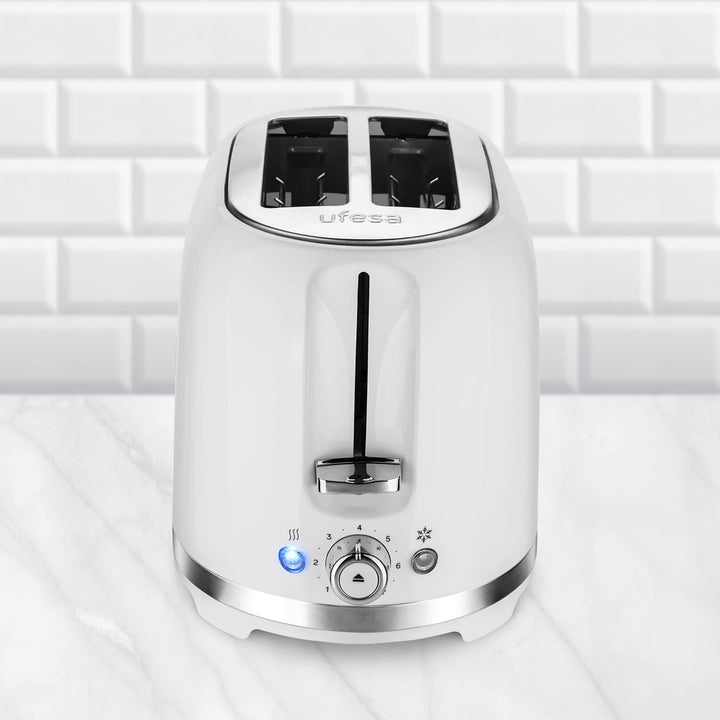 Ufesa Toaster 2 Scheiben Weiss Retro Classic Pinup, Vintage-Design, 850 W, 2 extrabreiten Schlitzen