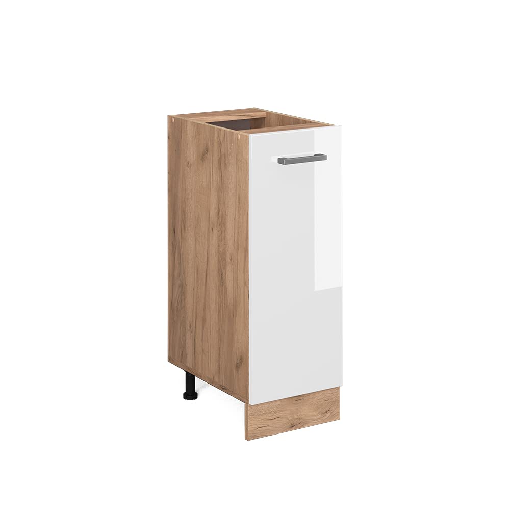 Vicco Apothekerschrank R-Line, Weiss Hochglanz/Goldkraft Eiche, 30 cm ohne Arbeitsplatte Weiss Hochg